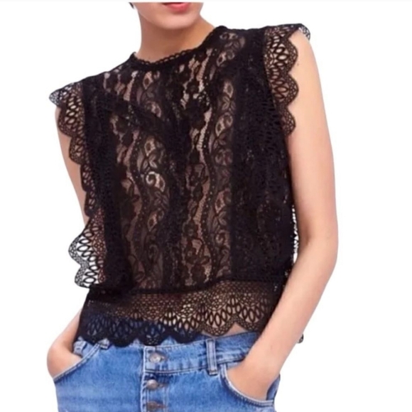Zara Tops - Zara Women's Size S Sleeveless Top Black Lace Guipure Crochet Goth